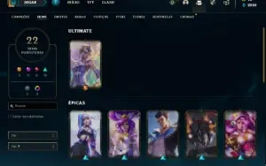 Conta Unranked com 62 Champs e 22 Skins (Ex Platina)