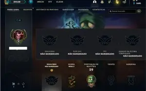 Conta unranked com 5 Skins e 26 Champs