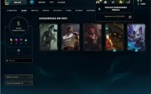 Conta unranked com 5 Skins e 26 Champs