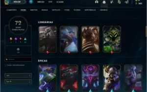 Conta prata 3 com 72 skins e 124 champs