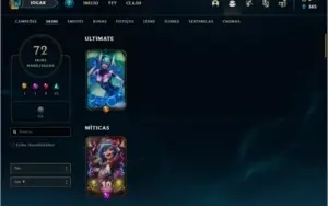 Conta prata 3 com 72 skins e 124 champs