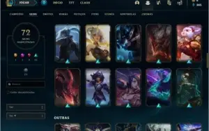 Conta prata 3 com 72 skins e 124 champs