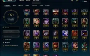 Conta Ouro V com 8 skins e 3 páginas de runa