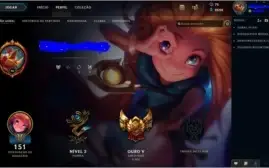Conta Ouro V com 8 skins e 3 páginas de runa
