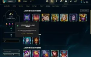 Conta Mestre com 27 Champs e 21 Fragmentos de skins