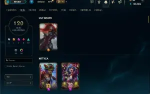 Platina 4 com TODOS os champs e 121 Skins ( MID / JG / TOP )