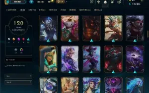 Platina 4 com TODOS os champs e 121 Skins ( MID / JG / TOP )