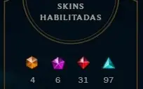 PLAT IV, 356 skins, 4 míticas, 4 ultimate , 30 lendárias e +