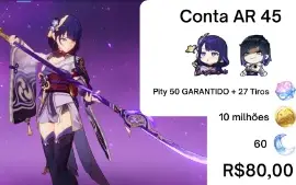 Conta AR 45 - Raiden + Arma Assinatura + Yelan + GARANTIDO