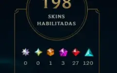 conta de lol lvl 298, com 213 skins, 133 campões e 16k de ea