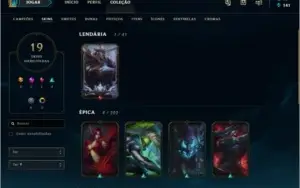 Conta League of Legends Prata 35 Campeões 19 Skins 68 Ícones