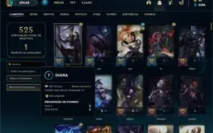 Conta prata 2 com TODOS os champ e 172 Skins + 500k de Diana