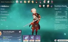 Conta Genshin Impact AR 5 com Kazuha e Qiqi