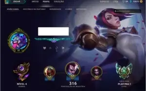 Conta League of Legends Platina 1, 134 Campeões, 78 skins
