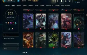Unranked com TODOS os champs e 321 Skins ( Nivel 485 )