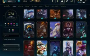 Unranked com TODOS os champs e 374 Skins ( ADC / TOP / MID )