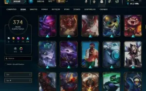 Unranked com TODOS os champs e 374 Skins ( ADC / TOP / MID )
