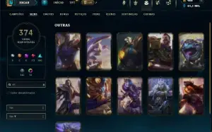Unranked com TODOS os champs e 374 Skins ( ADC / TOP / MID )