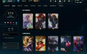 Unranked com TODOS os champs e 374 Skins ( ADC / TOP / MID )