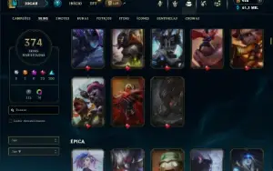 Unranked com TODOS os champs e 374 Skins ( ADC / TOP / MID )