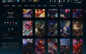 Unranked com TODOS os champs e 374 Skins ( ADC / TOP / MID )