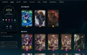 Conta de lol com quase 500 skins e 1300 reais gastos