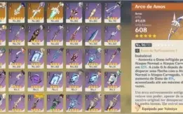 Conta Genshin Impact AR55, 7 personagens t5 e 4 armas t5.