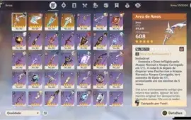 Conta Genshin (AR 56) – 8 personagens 5 estrelas + 4 armas