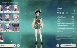 conta genshin impact com venti, diluc, + 2 armas 5 estrelas