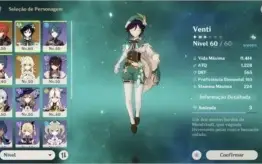 conta genshin impact com venti, diluc, + 2 armas 5 estrelas