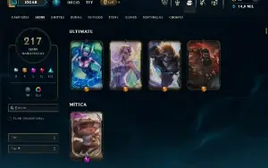 Unranked com TODOS os Champs e 217 Skins ( ADC / SUP / MID )