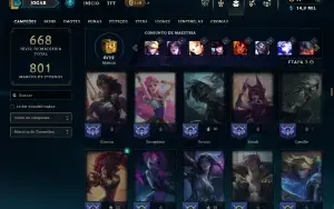 Unranked com TODOS os Champs e 217 Skins ( ADC / SUP / MID )