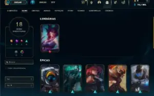 Platina 4 com 50 Champs e 18 Skins + 27 Espolios