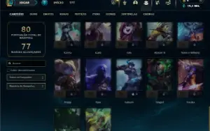 Platina 4 com 50 Champs e 18 Skins + 27 Espolios