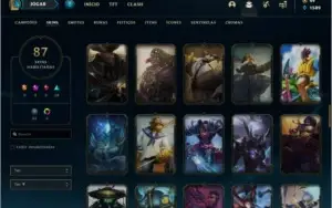 Conta prata 2 com 87 skins e 143 champs