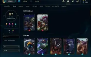 Conta prata 2 com 87 skins e 143 champs