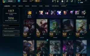 Unranked com 80 Champs e 43 Skins + 15 Fragmentos