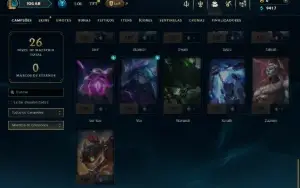 Ouro 1 com 50 Champs e 4 Skins