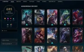 Conta LOL platina 3, Lvl 486, 685 skins e all champs.