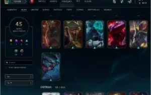 Conta lol lv 185 unranked 92campeões 42 skins muito boas