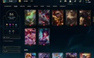 Unranked com 115 Champs e 86 Skins