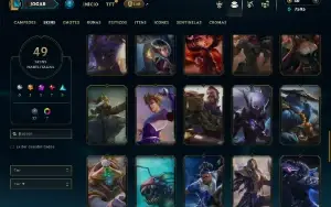 Platina 1 com 90 Champs e 49 Skins ( ADC / TOP / MID / JG )