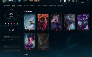 Platina 1 com 90 Champs e 49 Skins ( ADC / TOP / MID / JG )