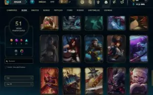 Unranked com 75 Champs e 51 Skins + 1 Prestigio do Yasuo