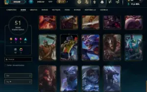 Unranked com 75 Champs e 51 Skins + 1 Prestigio do Yasuo