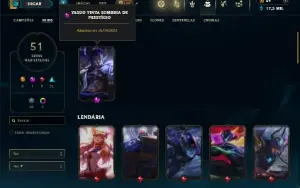 Unranked com 75 Champs e 51 Skins + 1 Prestigio do Yasuo