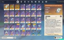 conta upada genshin AR55, 6 personagens 5* e 3 armas 5*