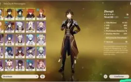 conta upada genshin AR55, 6 personagens 5* e 3 armas 5*