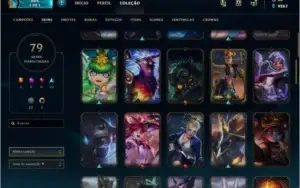 Conta LoL Prata IV com 79 skins e no Lv134, com bordas raras
