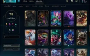 Conta LoL Prata IV com 79 skins e no Lv134, com bordas raras